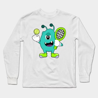 Alien at Tennis with Tennis racket Long Sleeve T-Shirt